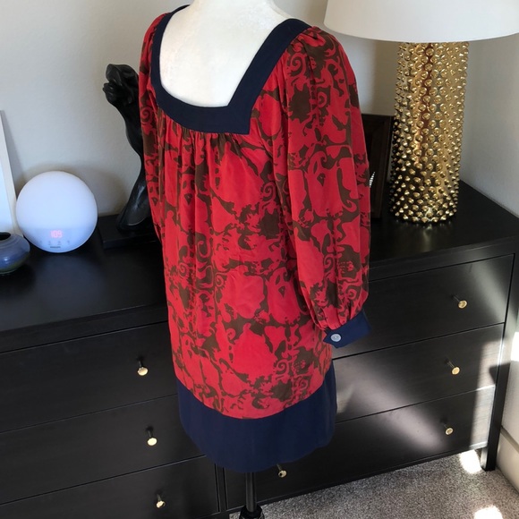 Like New - Boho Silk Mini Shift Dress Colorblock - Picture 3 of 8